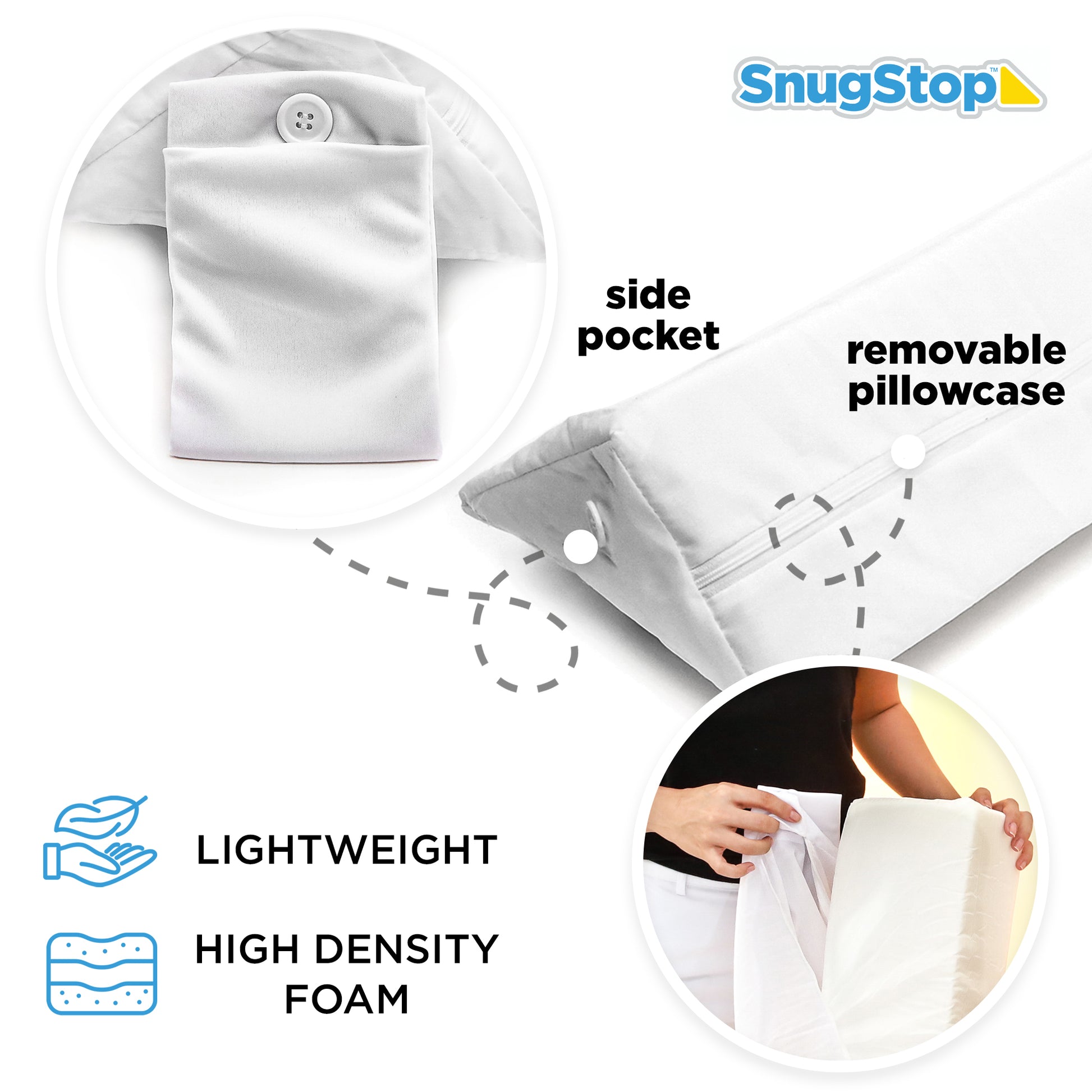 SnugStop Bed Headboard Wedge Mattress Bed Wedge Bed Gap Filler Triangle  Pillow King Queen Full Twin Gap Filler Between Your Headboard and Mattress  Don't Lose Your Pillow (Full) 